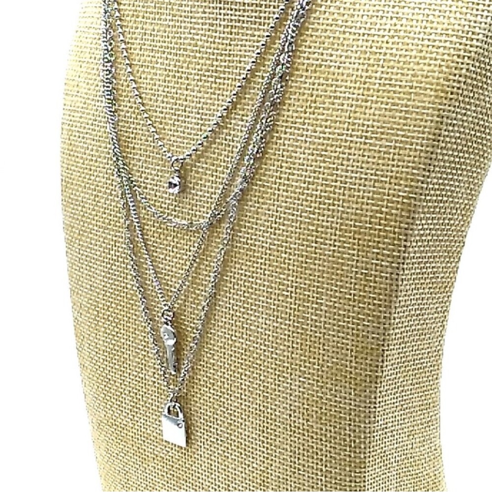 Park Lane Silver Multi-Layer Necklace with Lock Charm